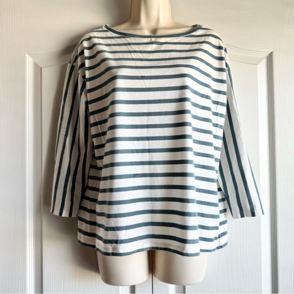 Ann Taylor Boat Neck Striped Pima Cotton Tee - Picture 3 of 9